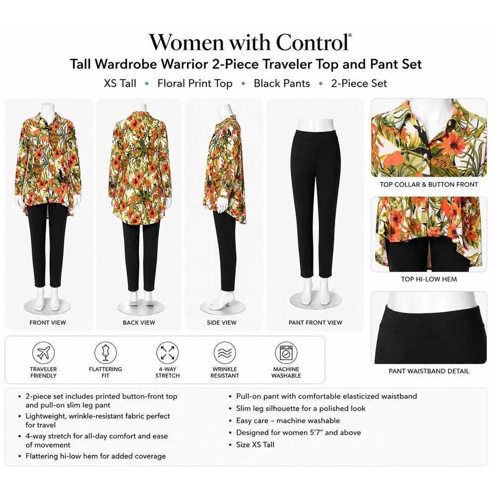 Women with Control Tall‎ Wardrobe Warrior 2-Piece Traveler Set XS Floral Black